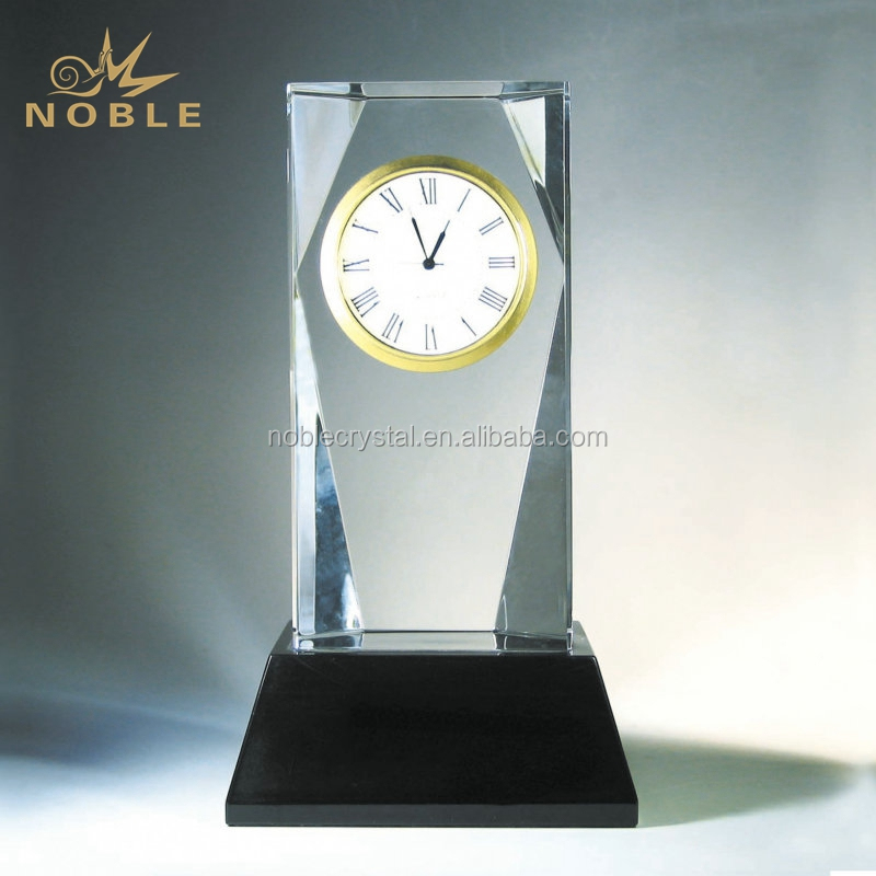 Hot Selling Blank Clear Glass Cube K9 Crystal Desk Clock With Base