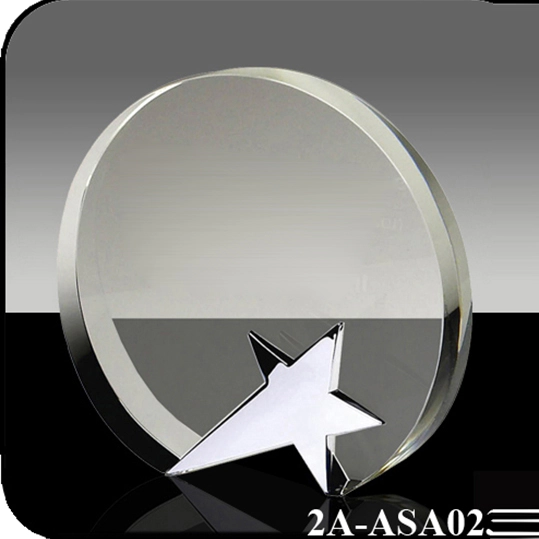 Circle Shape Custom Crystal Award With Metal Star