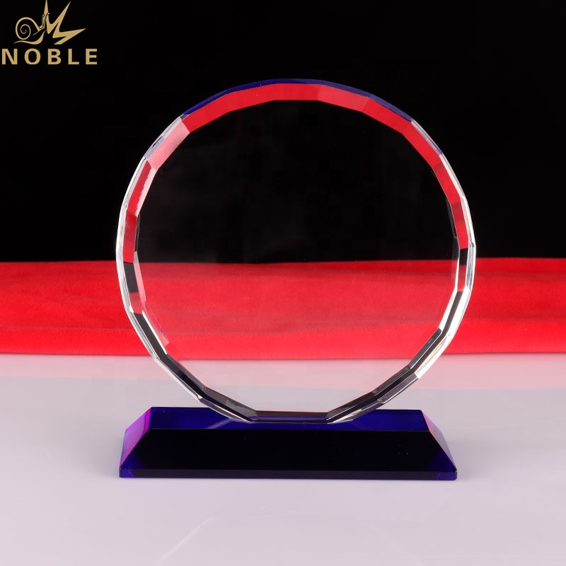 Round Cut Crystal Award With Blue Base