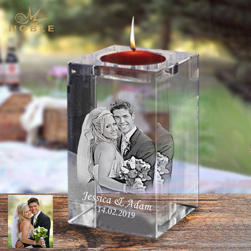 Hot Selling Custom 3D laser engraving Crystal Candle Holder as Souvenir Gifts