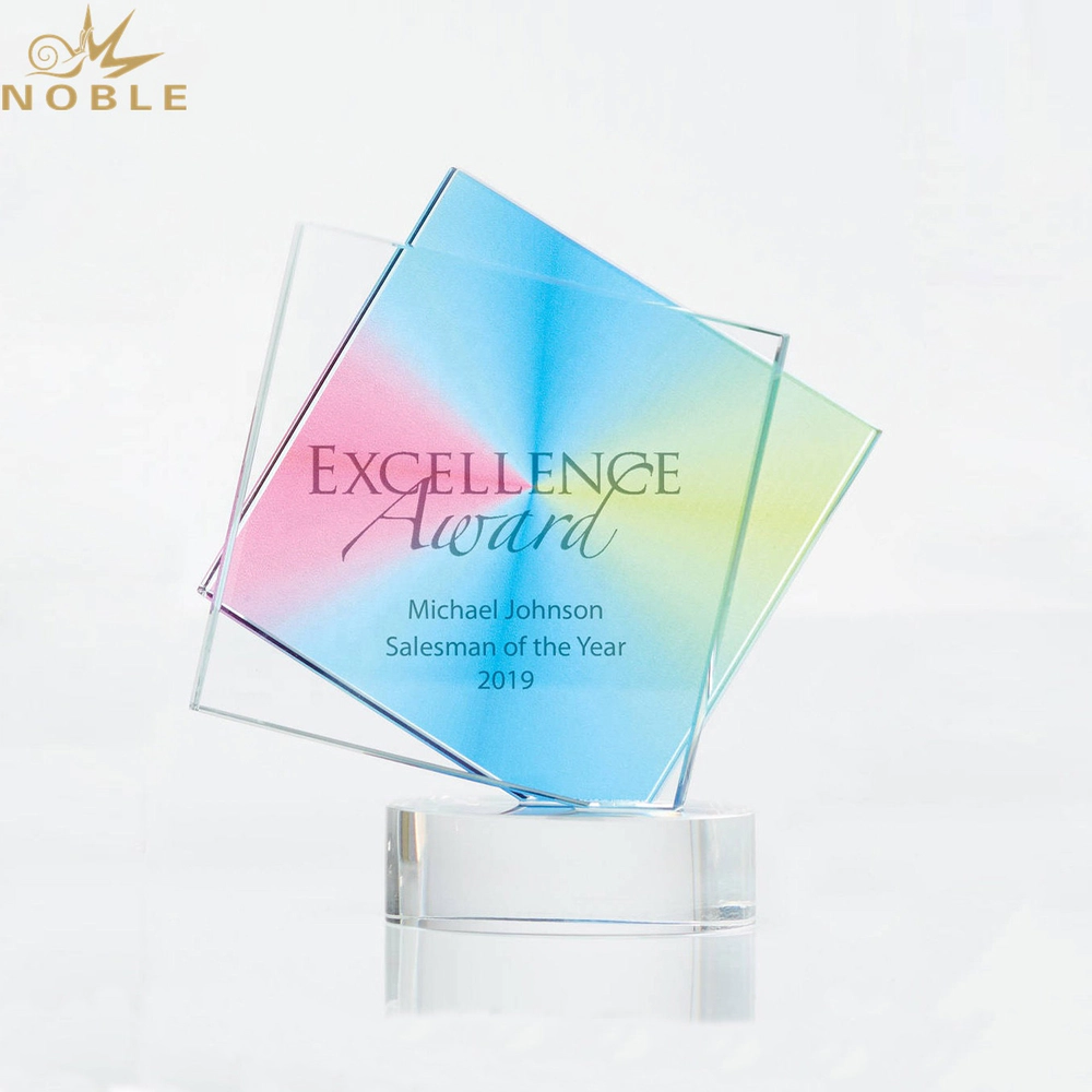 New design color printing custom crystal square plaque trophy