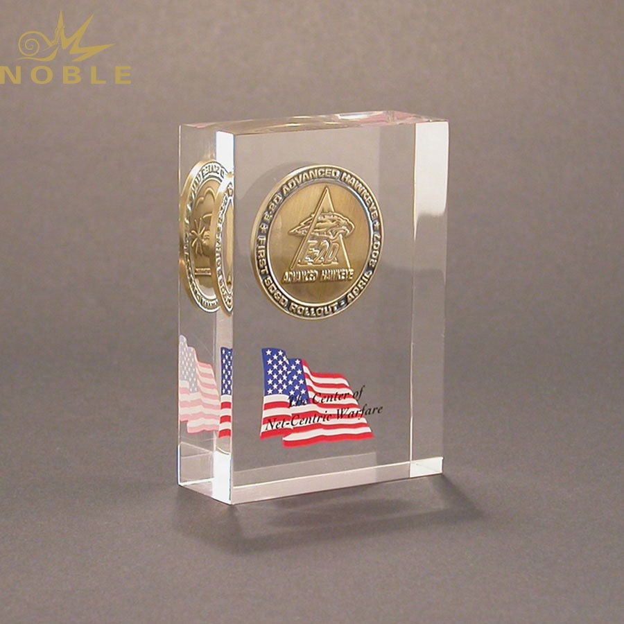 Unique Design Personalized Medal Embedded Lucite Awards