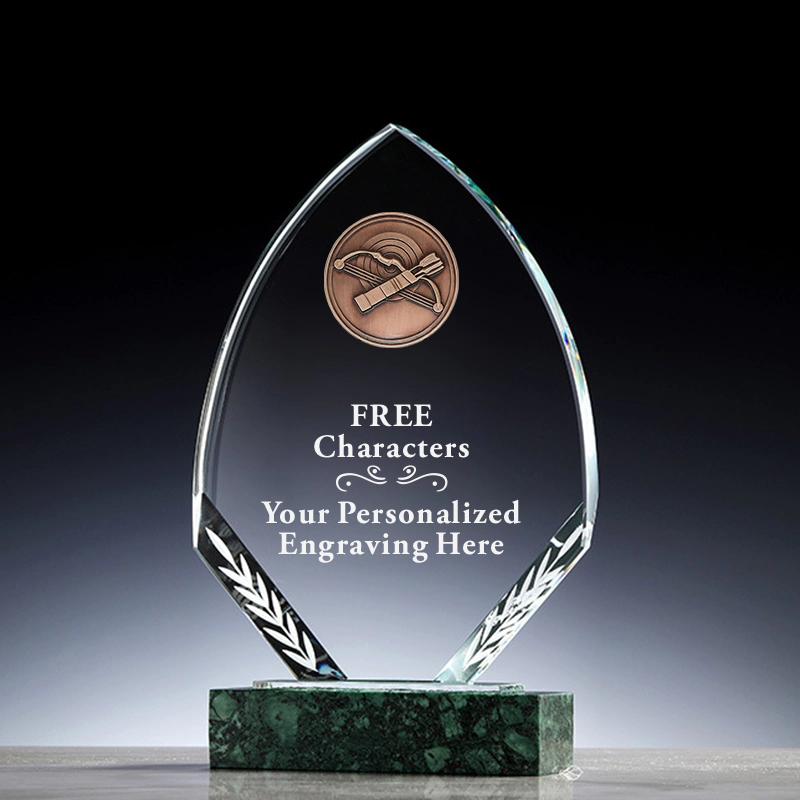 Custom Archery Medal Free Engraving Crystal Sports Champion Trophy with Marble Base