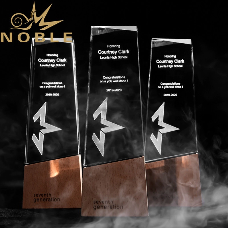 High quality free engraving custom crystal plaque award with wood base