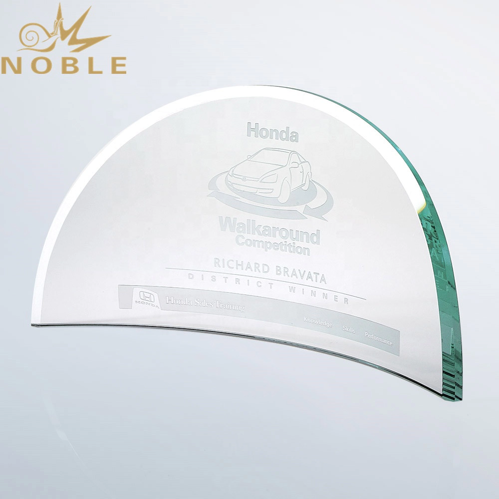 Noble Custom Jade Glass Beveled Bent plaque trophy