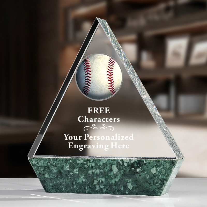 Custom Marble Base Crystal Pyramid Trophy for Baseball Sports Championship
