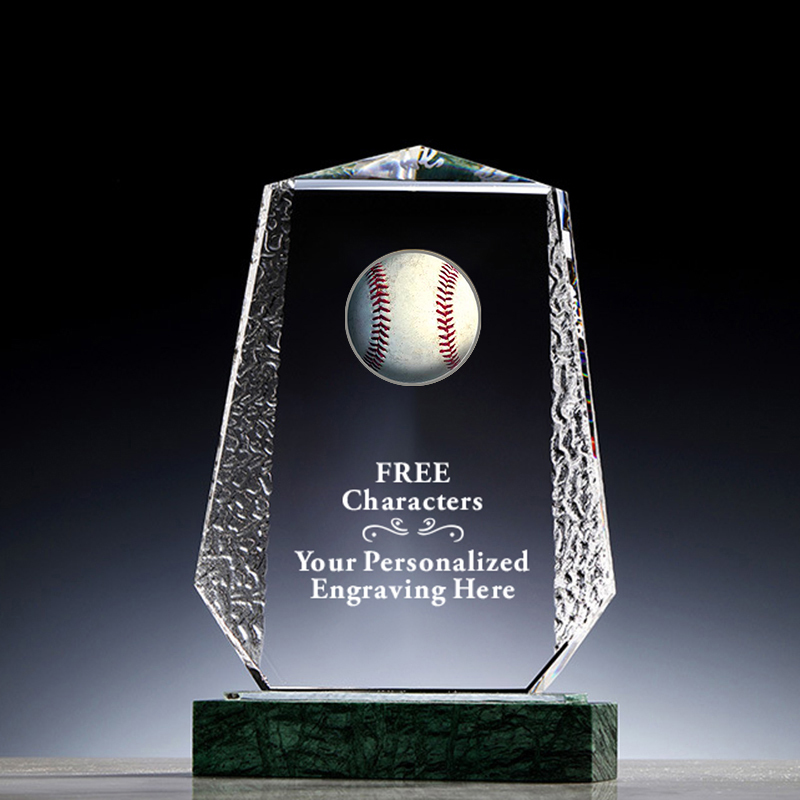 Free Engraving Crystal Sports Plaque Trophy for Baseball League Champions