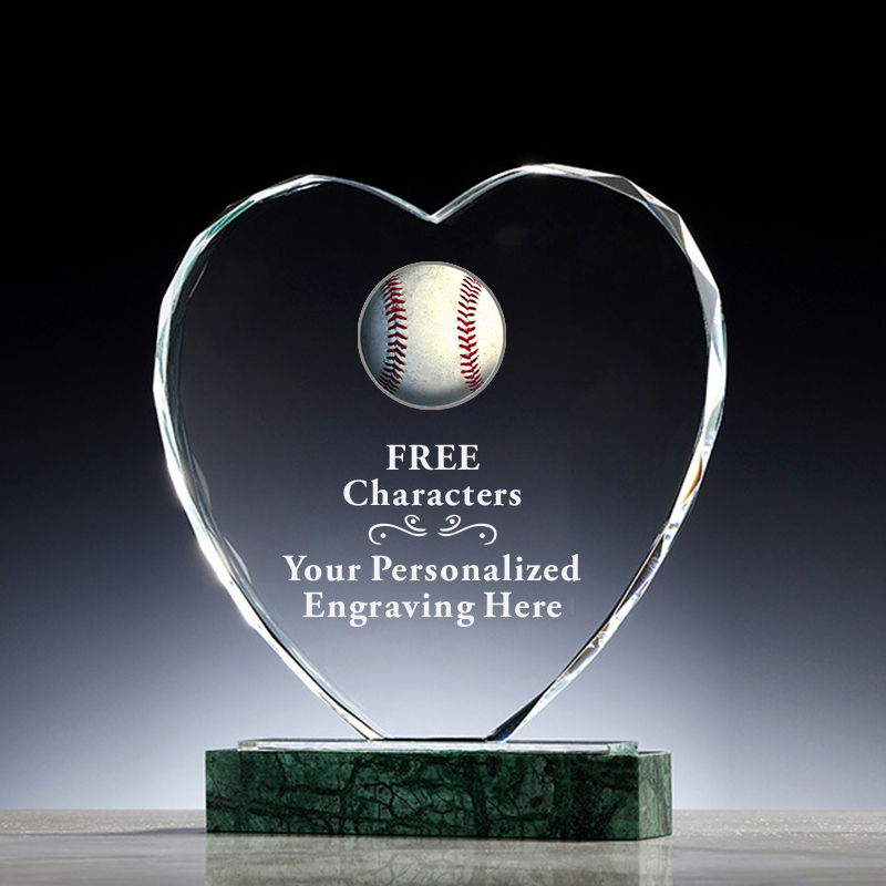 Outstanding Crystal Heart Baseball Sports Souvenir Trophy for Baseball Players