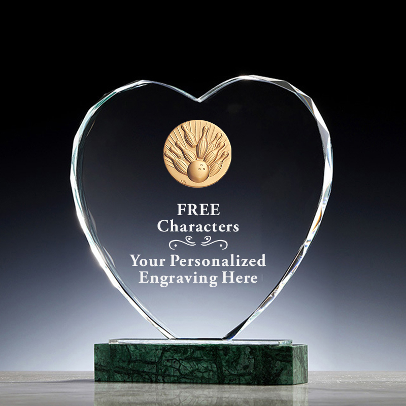 Hot Selling Custom Engraving Sports Champion Bowling Award Crystal Souvenir Heart Trophy