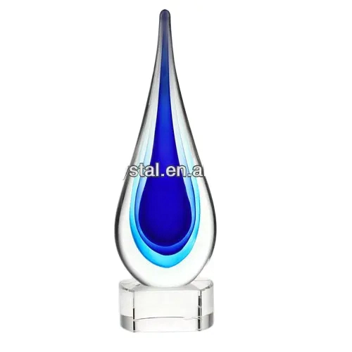 Noble Newest Design Blue Hand Blown Art Glass Water Drop Award