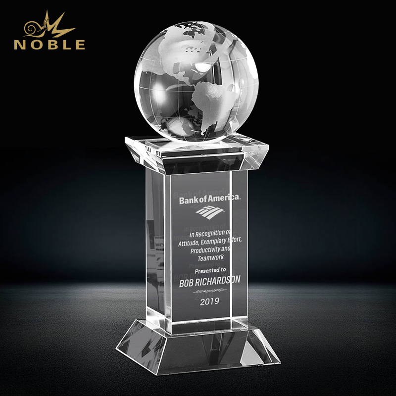 Custom Engraving Blue Crystal Globe Column Trophy
