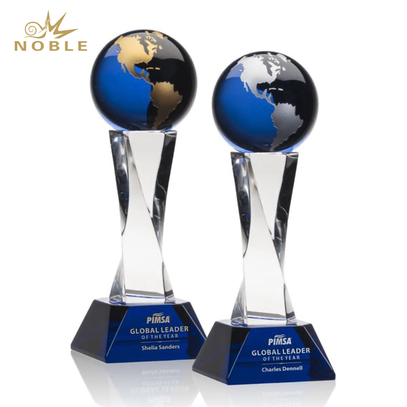 Noble Best Selling Free Engraving Blue Crystal Globe Award Trophy