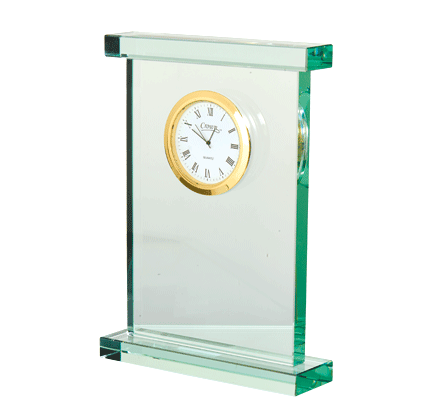 Noble Manufacturer Jade Glass Clock Business Gift Customized Bespoke Logo Office Decoration Trophy Award Hand Craft