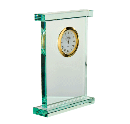 Noble Manufacturer Jade Glass Clock Business Gift Customized Bespoke Logo Office Decoration Trophy Award Hand Craft