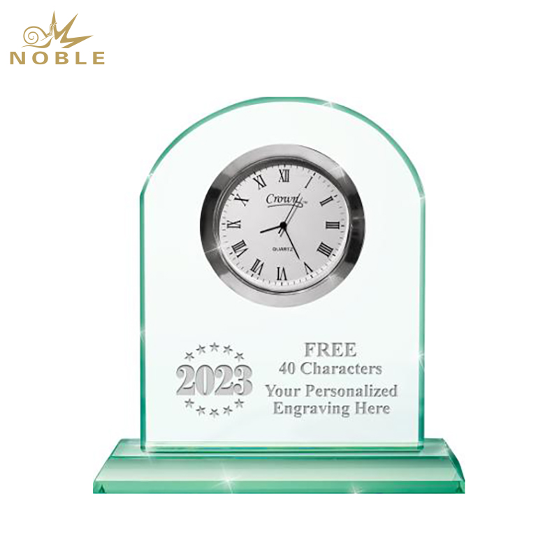 Noble Manufacturer Crystal Glass Clock Business Gift Customized Bespoke Logo Office Decoration Trophy Award Hand Craft