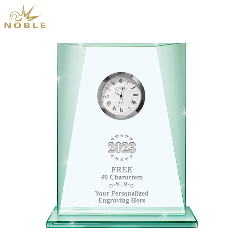 Noble Manufacturer Crystal Glass Clock Business Gift Customized Bespoke Logo Office Decoration Trophy Award Hand Craft