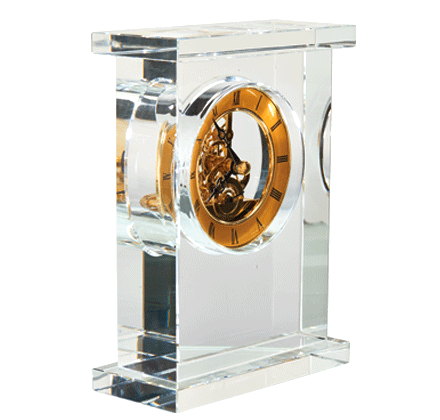 Noble Manufacturer Crystal Glass Clock Business Gift Customized Bespoke Logo Office Decoration Trophy Award Hand Craft