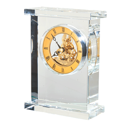 Noble Manufacturer Crystal Glass Clock Business Gift Customized Bespoke Logo Office Decoration Trophy Award Hand Craft