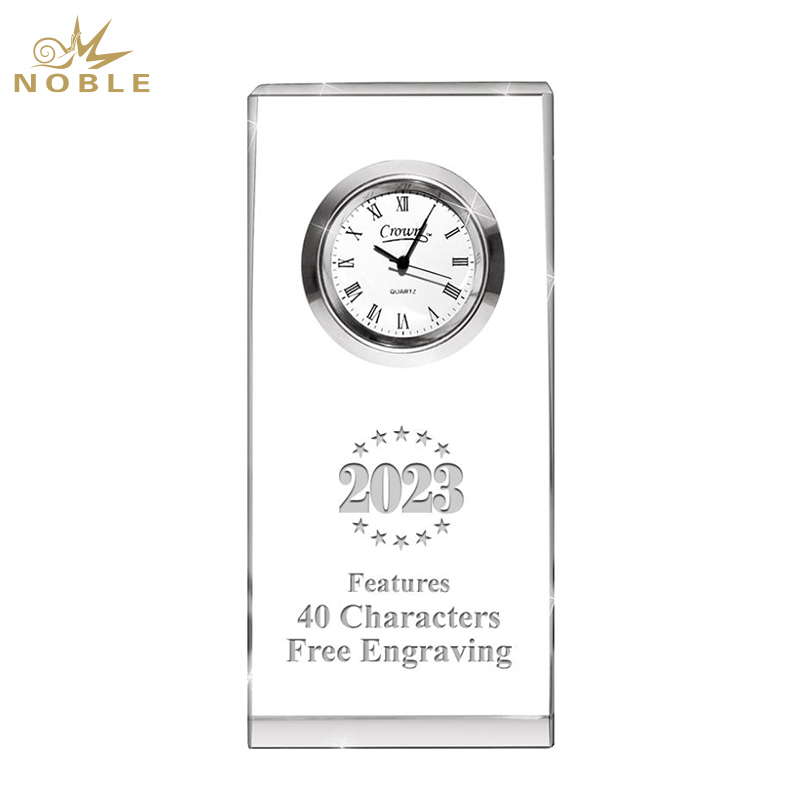 Noble Manufacturer Crystal Glass Clock Business Gift Customized Bespoke Logo Office Decoration Trophy Award Hand Craft