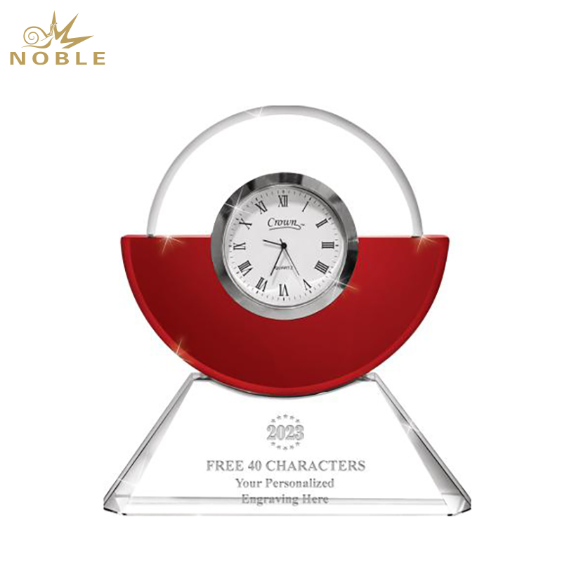 Noble Manufacturer Crystal Glass Clock Business Gift Customized Bespoke Logo Office Decoration Trophy Award Hand Craft