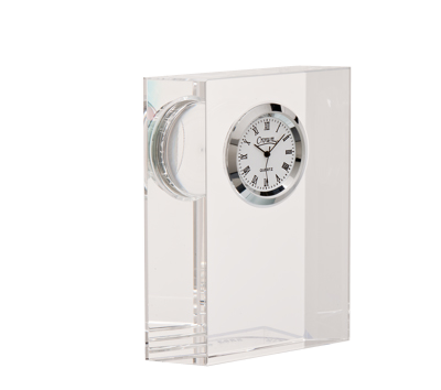 Noble Manufacturer Crystal Glass Clock Business Gift Customized Bespoke Logo Office Decoration Trophy Award Hand Craft