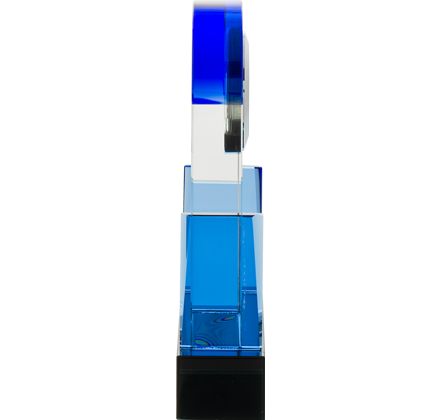 Noble Manufacturer Blue Crystal Glass Clock Business Gift Customized Bespoke Logo Office Decoration Trophy Award Hand Craft