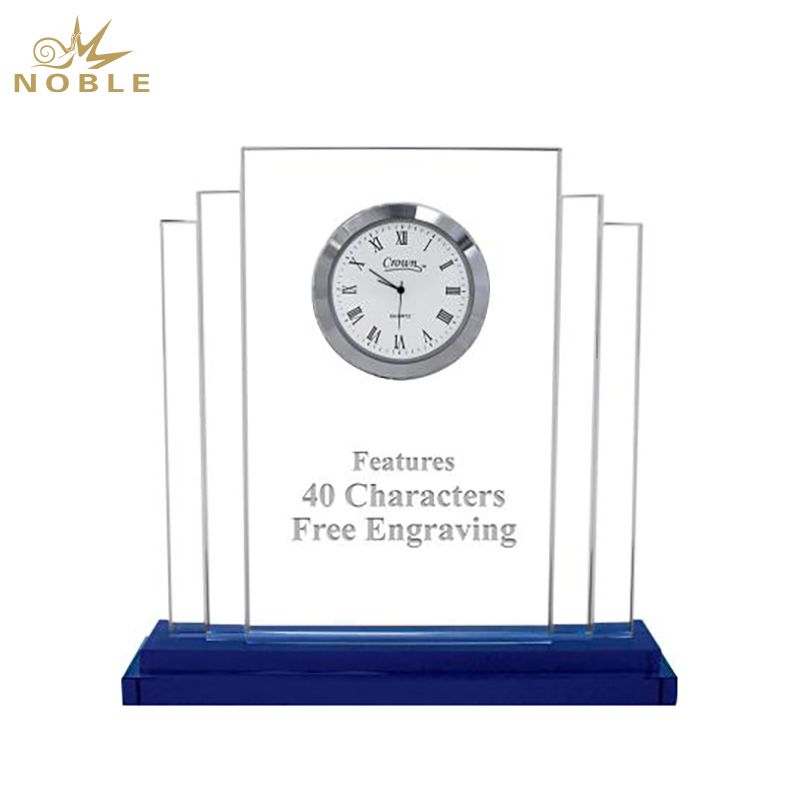 Noble Manufacturer Crystal Glass Clock Business Gift Customized Bespoke Logo Office Decoration Trophy Award Hand Craft