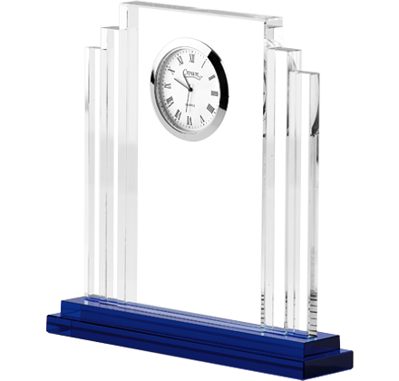 Noble Manufacturer Crystal Glass Clock Business Gift Customized Bespoke Logo Office Decoration Trophy Award Hand Craft