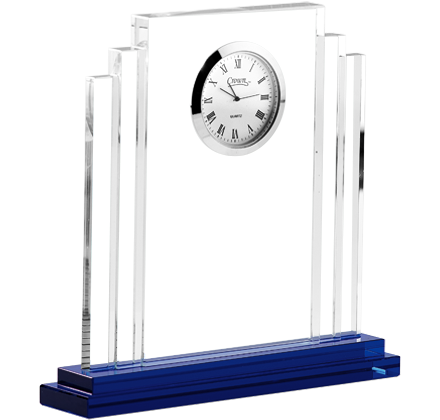 Noble Manufacturer Crystal Glass Clock Business Gift Customized Bespoke Logo Office Decoration Trophy Award Hand Craft