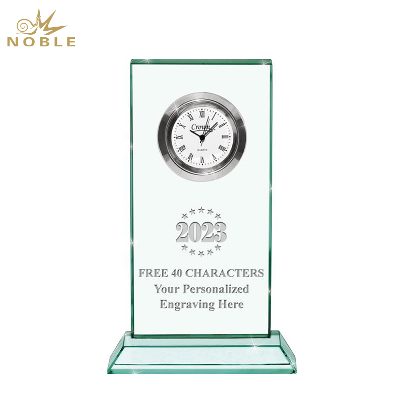 Noble Manufacturer Crystal Glass Clock Business Gift Customized Bespoke Logo Office Decoration Trophy Award Hand Craft
