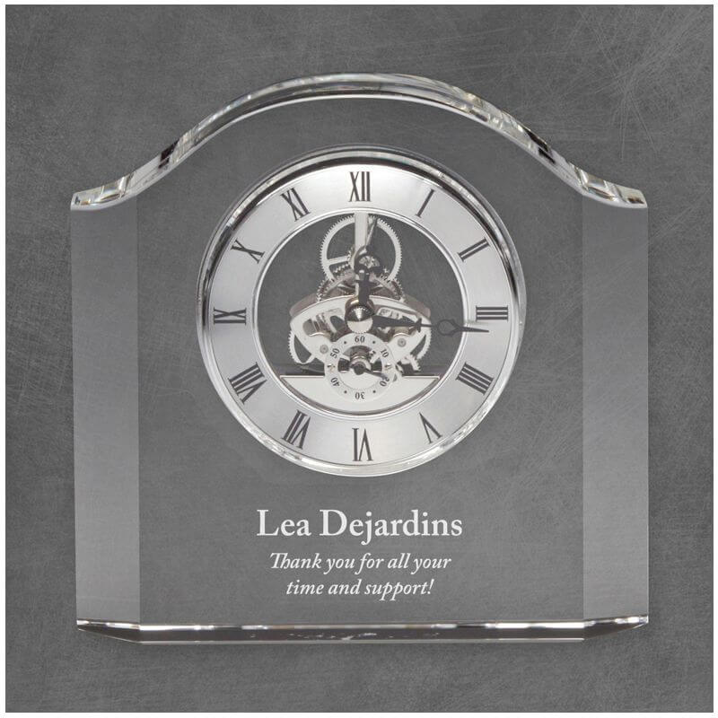 Noble Manufacturer Crystal Glass Clock Business Gift Customized Bespoke Logo Office Decoration Trophy Award Hand Craft
