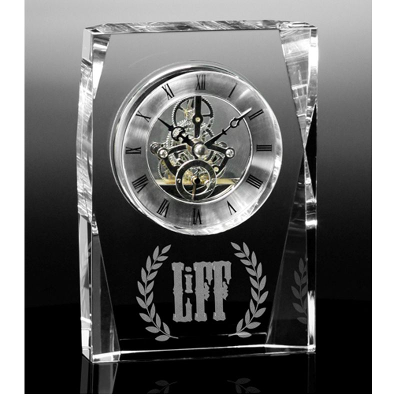Noble Manufacturer Crystal Glass Clock Business Gift Customized Bespoke Logo Office Decoration Trophy Award Hand Craft