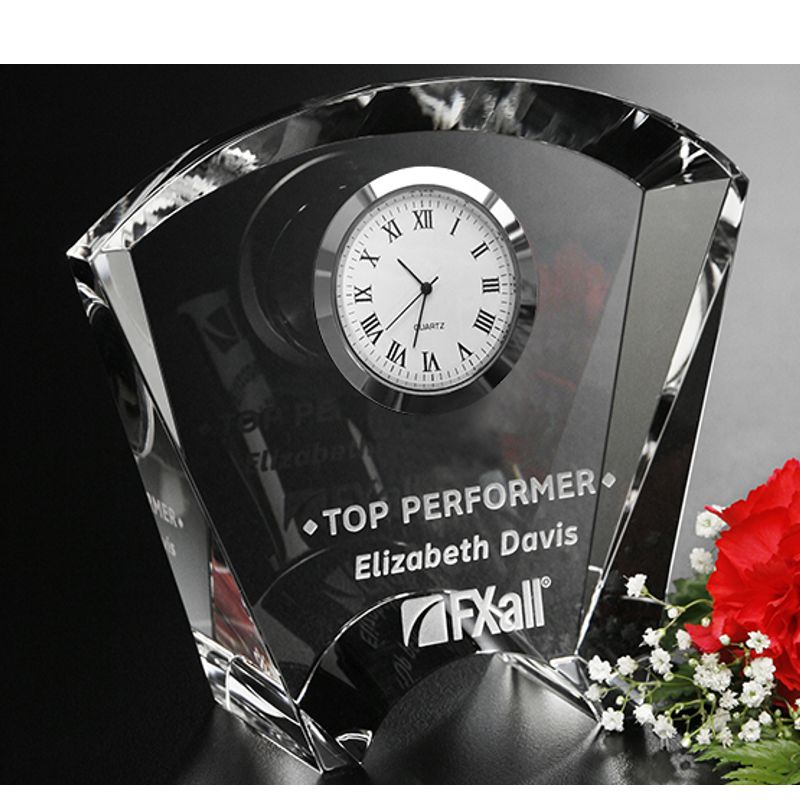 Noble Manufacturer Crystal Glass Clock Business Gift Customized Bespoke Logo Office Decoration Trophy Award Hand Craft