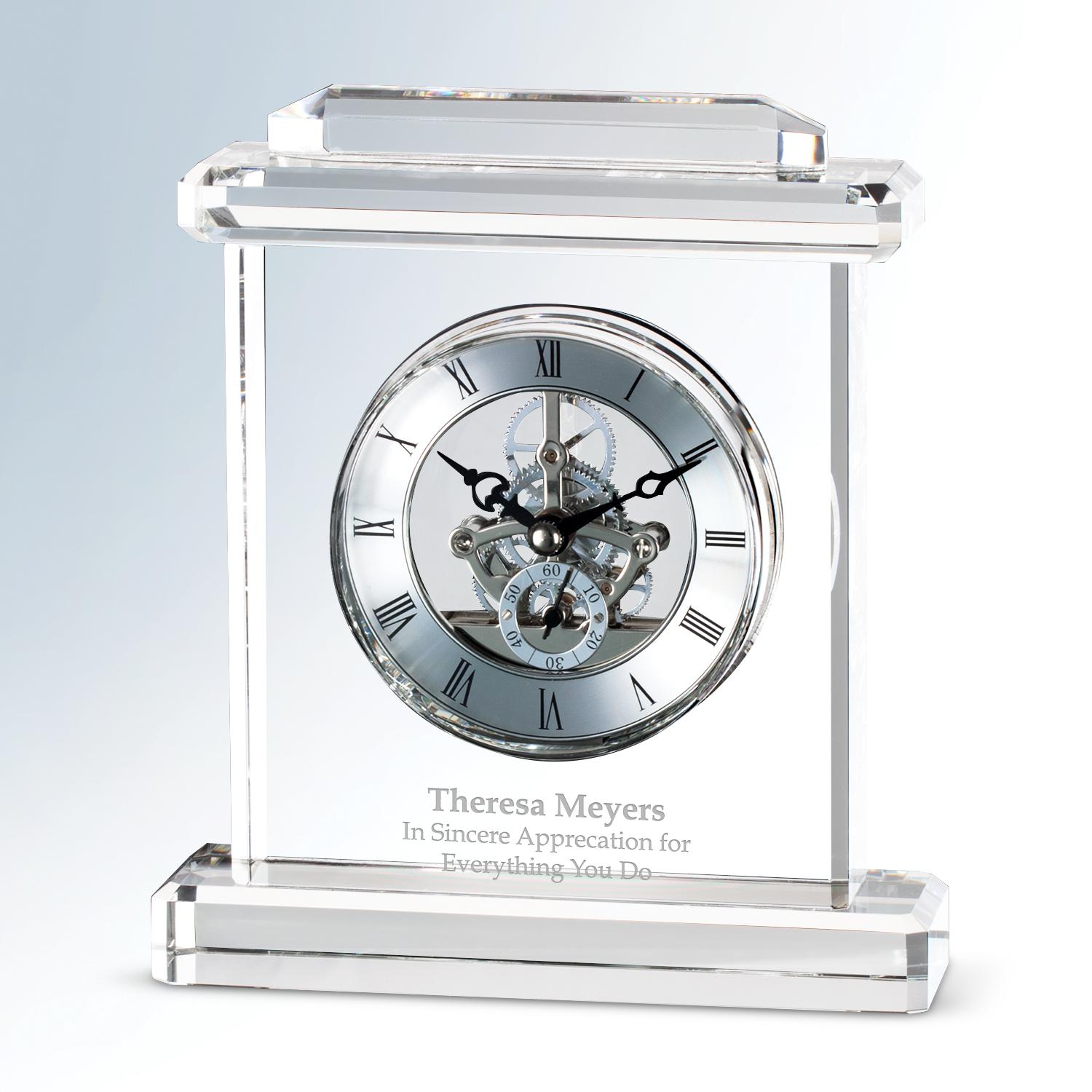 Noble Manufacturer Crystal Glass Clock Business Gift Customized Bespoke Logo Office Decoration Trophy Award Hand Craft Plaque