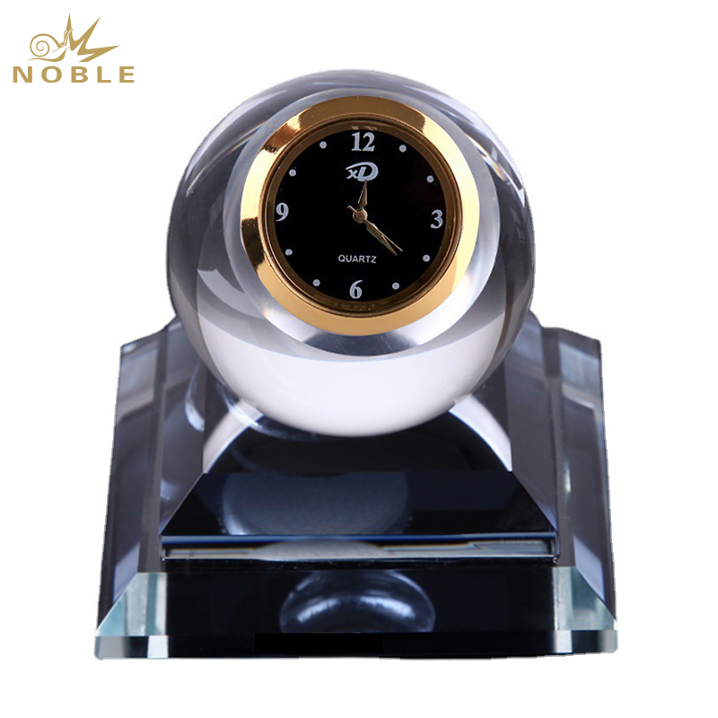 Noble Manufacturer Crystal Glass Clock Business Gift Customized Bespoke Logo Office Decoration Trophy Award Hand Craft Ball