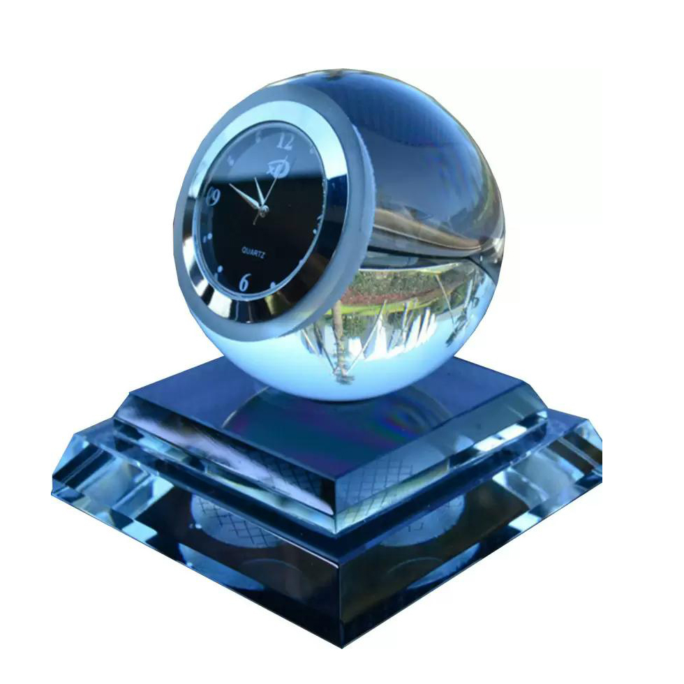 Noble Manufacturer Crystal Glass Clock Business Gift Customized Bespoke Logo Office Decoration Trophy Award Hand Craft Ball