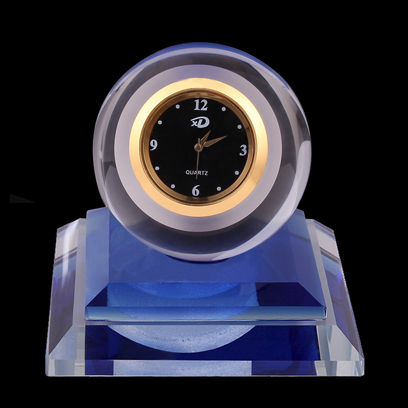 Noble Manufacturer Crystal Glass Clock Business Gift Customized Bespoke Logo Office Decoration Trophy Award Hand Craft Ball