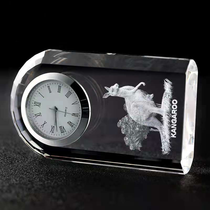 Noble Manufacturer Crystal Glass Clock Business Gift Customized Bespoke Logo Office Decoration Trophy Award Hand Craft Plaque
