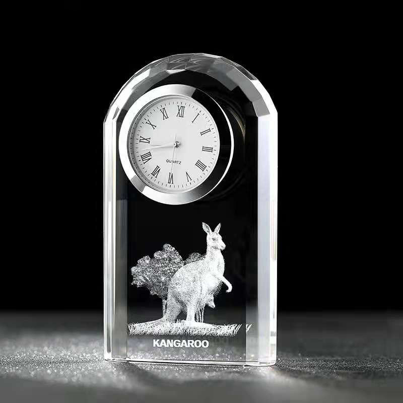 Noble Manufacturer Crystal Glass Clock Business Gift Customized Bespoke Logo Office Decoration Trophy Award Hand Craft Plaque