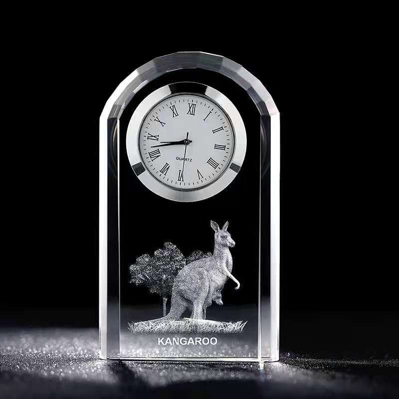 Noble Manufacturer Crystal Glass Clock Business Gift Customized Bespoke Logo Office Decoration Trophy Award Hand Craft Plaque