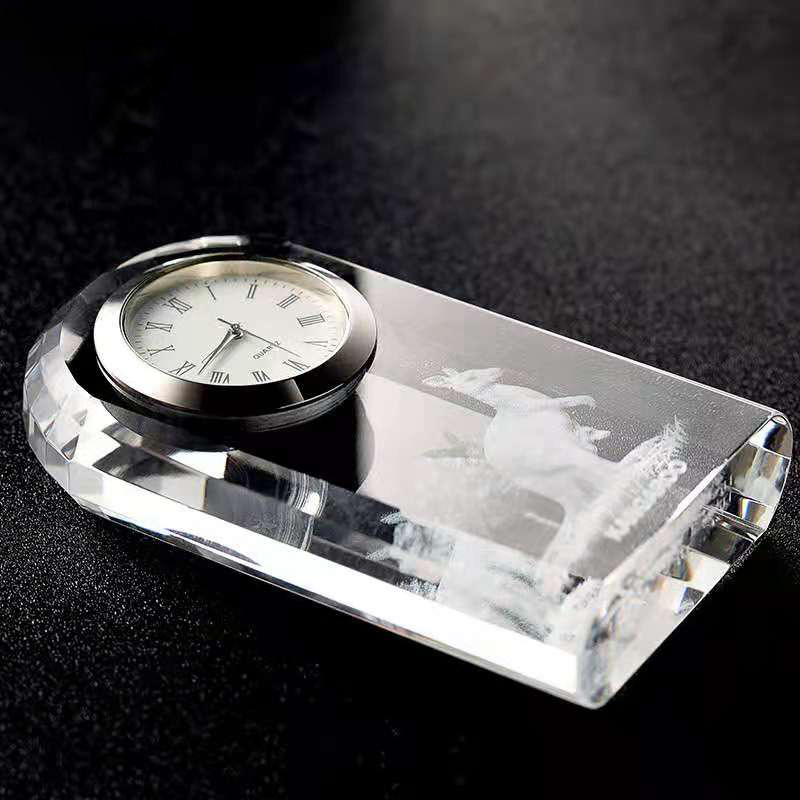 Noble Manufacturer Crystal Glass Clock Business Gift Customized Bespoke Logo Office Decoration Trophy Award Hand Craft Plaque