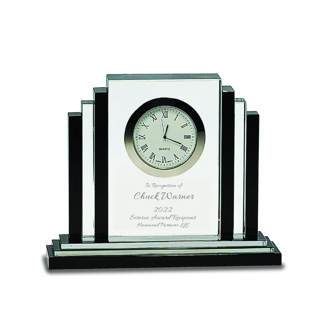 Noble Manufacturer Crystal Glass Clock Business Gift Customized Bespoke Logo Office Decoration Trophy Award Hand Craft Plaque