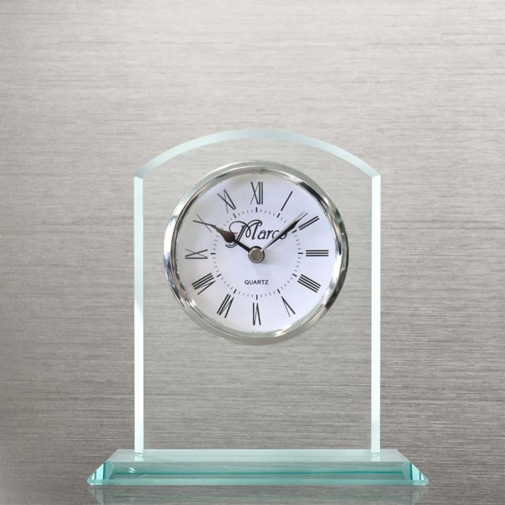 Noble Manufacturer Crystal Glass Clock Business Gift Customized Bespoke Logo Office Decoration Trophy Award Hand Craft Plaque