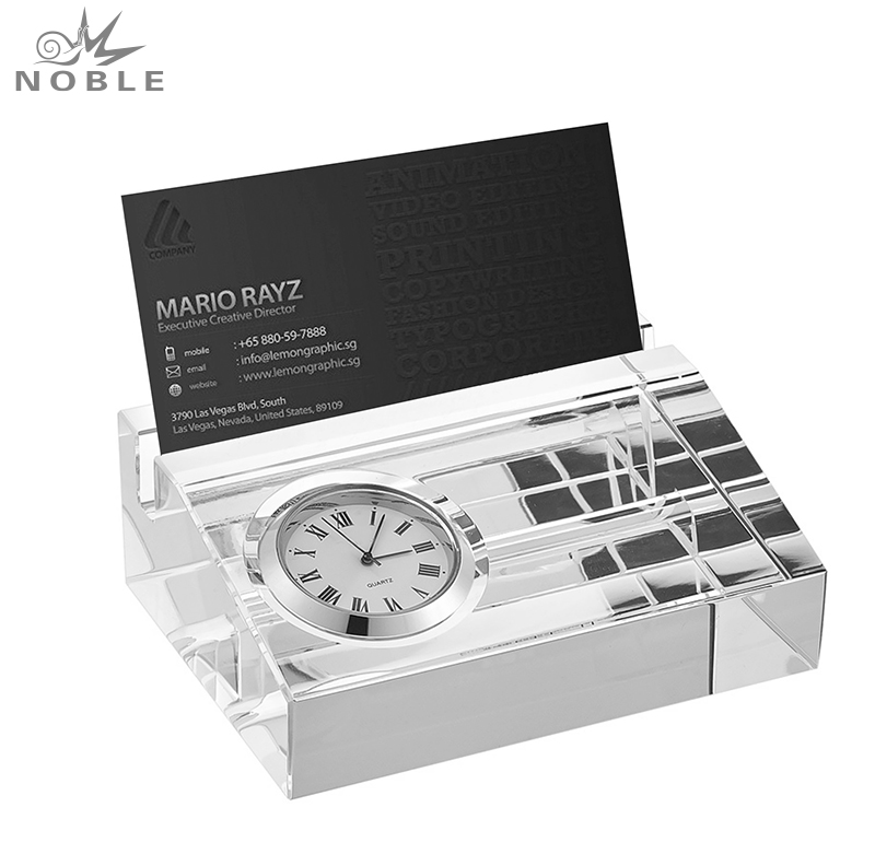 Noble Manufacturer Crystal Card Clock Business Gift Customized Bespoke Logo Office Decoration Trophy Award Hand Craft Plaque