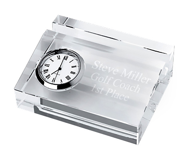 Noble Manufacturer Crystal Card Clock Business Gift Customized Bespoke Logo Office Decoration Trophy Award Hand Craft Plaque