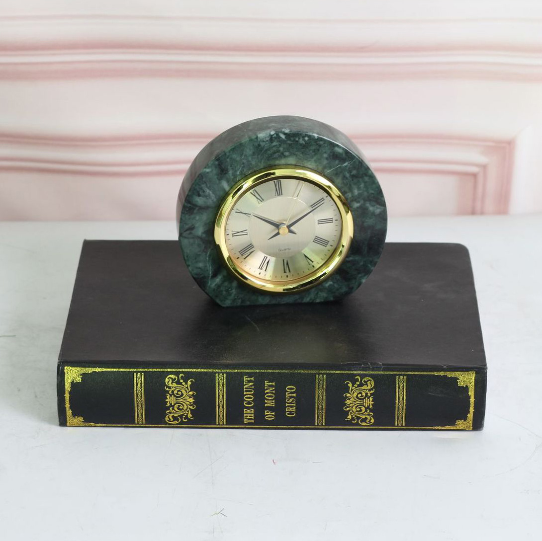 Noble Marble Clock Business Gift Toy Customized Bespoke Logo Office Decoration Trophy Award Hand Craft Plaque Paperweight