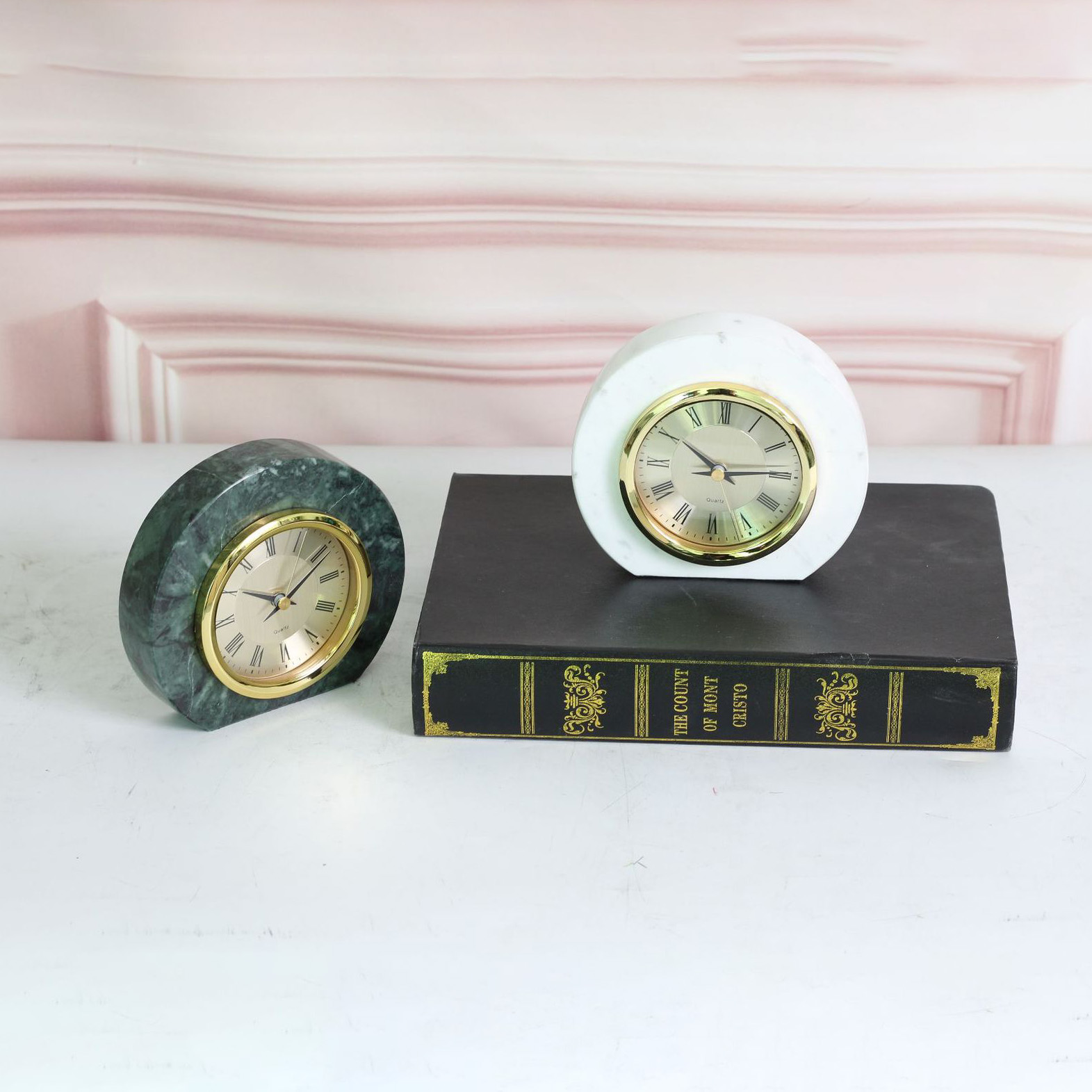 Noble Marble Clock Business Gift Toy Customized Bespoke Logo Office Decoration Trophy Award Hand Craft Plaque Paperweight