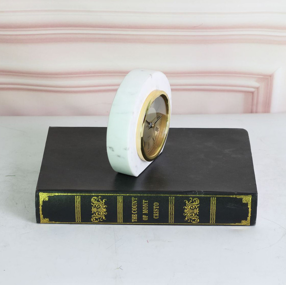 Noble Marble Clock Business Gift Toy Customized Bespoke Logo Office Decoration Trophy Award Hand Craft Plaque Paperweight