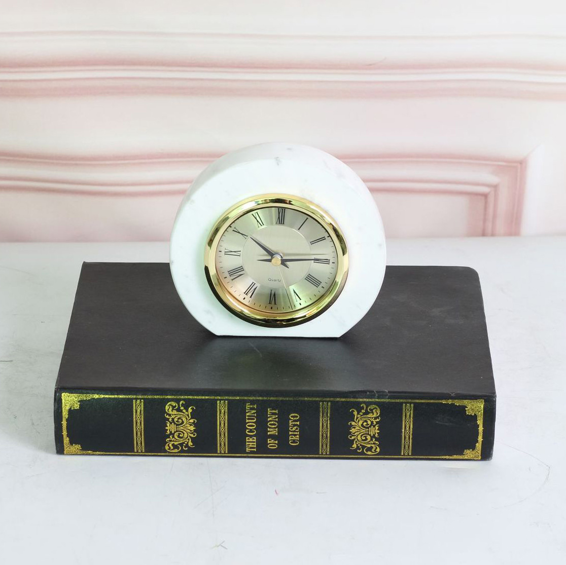 Noble Marble Clock Business Gift Toy Customized Bespoke Logo Office Decoration Trophy Award Hand Craft Plaque Paperweight