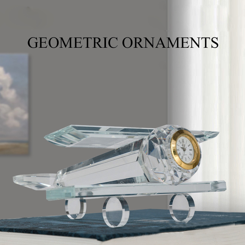 Noble Manufacturer Crystal Aircraft Airplane Clock Business Gift Customized  Logo Office Desk Decoration Trophy Award Hand Craft